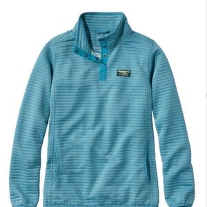 L.L. Bean Women's Teal Ribbed Snap-Placket Fleece Pullover